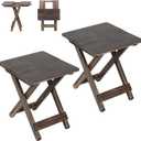 Small Patio Table, Folding Side Table, Accent Table, Wooden Top for Living Room, Bedroom (Square - Walnut - Set 2)