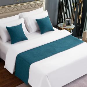 AMBERIS Bed Runner Blue, Imitation Linen Decorative Bed Scarf for Home Hotel, Size: 103"×18"