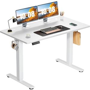 Sweetcrispy Electric Standing Desk Adjustable Height, 48x24 Inch Sit Stand Up Home Office Desks Computer Workstation PC Work Table with 3 Memory Preset Splice Wood Board Metal Frame, White 