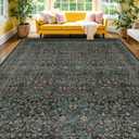 Vintage Dark Green Living Room Rug, 8x10 Washable Area Rugs for Dining Room Under Kitchen Table, Bedroom, Oriental Low Pile Stain Resistant Non-Slip Large Carpet (8x10 Dark Green)