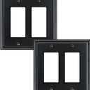 TREEWELL 2-Pack Decorative Double Decorator Outlet Cover Plate, Durable Zinc Alloy Black Wall Plates for Electrical Outlets, Receptacle, GFCI Outlet, Dimmer Switch, 2-Gang, Corrosion Resistant