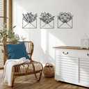 3 Pcs Envelope Flower Wall Art Decor Black Metal Wall Sculpture Decor Hanging Iron Flowers Bedroom Bathroom Art Flower Line Sculpture Minimalist Decoration, 9.84 x 9.84 Inch