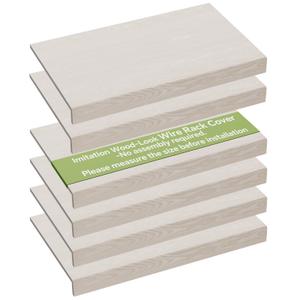 6 PCS Wire Rack Covers for Pantry Wood Grain, 24'' W * 12'' D (Ready to Use) Faux Wood Shelf Covers for Wire Shelving, Rustic Closet Shelves Covering Toppers - Bathroom, Kitchen, Garage (White)