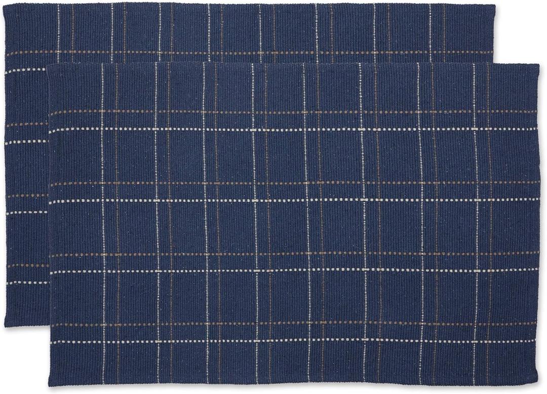 DII Woven Rugs Collection Recycled Yarn, Reversible, 2x3' Area Rug Set, French Blue Plaid, 2 Piece, Piece