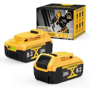 Cabeattee Upgraded 2Pack 8000mAH Replacement for Dewalt 20v Max Battery Compatible with Dewalt Battery DCB208 DCB207 DCB206 DCB204 DCB203 DCB201 DCB200 DCB181 DCB180, LED Charge Indicator