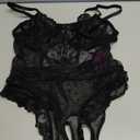 Avidlove Women Sexy Lingerie Sheer Lace Bodysuit V Neck Teddy Lingerie One Piece Mini Babydoll (Small, Black)