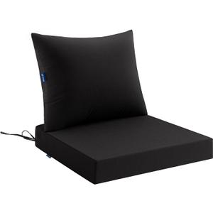 MIULEE Black Outdoor Chair Cushion 24x24 Inch for Patio Furniture Linen Textured Waterproof & 3 Year Color Fastness Seat and Back Couch Cushion with Ties No Slip Design