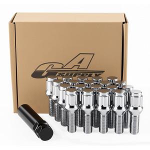 GAsupply M12x1.5 Lug Bolts 28mm Shank Fit for BMW BMW 3 7 Series M5 M6 Z3 Z4 Z8, Chrome 12x1.5 Spline Lug Bolt Stock Stud Cone Seat, 20pcs+1pcs 3/4" 19mm&13/16" 21mm Hex Socket Key