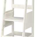 TOETOL Bamboo Toddler Learning Step Stool 3 Height Adjustable Kitchen Counter Standing and Bathroom Sink Tower Helper Stool for Kids with Anti-Slip Protection(Ivory White)