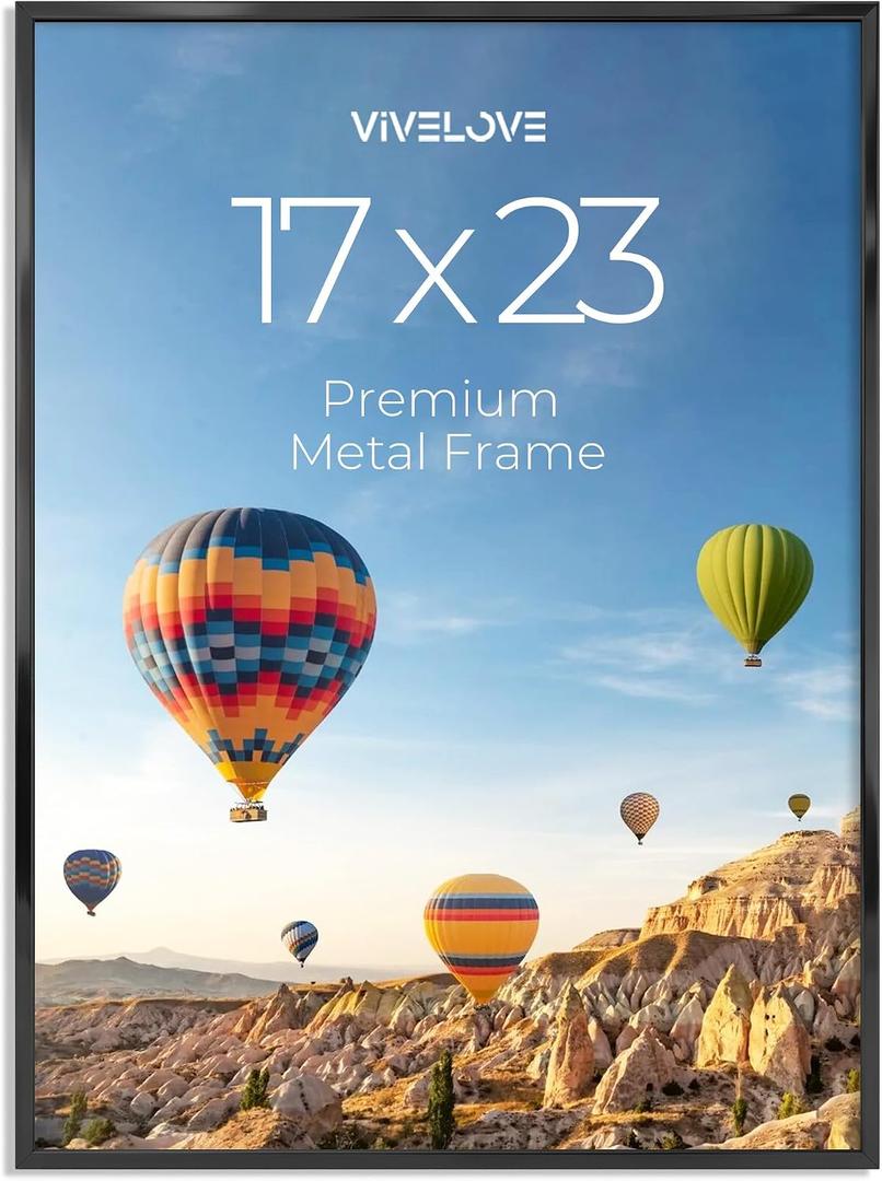 17x23 Metal Picture Frame, Black Aluminum Picture Frames with Tempered Glass, Wall Mounting Horizontally or Vertically, for Hanging Diploma, Certificates and Decor for Wall-1Pack