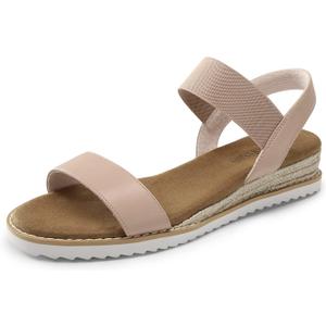 DREAM PAIRS Womens Espadrilles Ankle Stretch Elastic Strap Open Toe Wedges Flats Sandals (5.5, Nude/Pink)