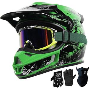 for Kids 4-16 DOT Certified Youth Dirt Bike & ATV Helmet,Full Face Motorcycle Helmet for Boys & Girls for Motocross, Go-Kart, Electric Dirtbike and Off-Road Riding (Green, M)
