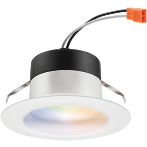 Juno RB4SC RGBW MW L/SKTWHIP M6 RetroBasics Smart Recessed LED Trim Kit, Tunable White 2700K - 5000K, RGBW Color Changing, Smooth Trim, Matte White, 4-Inch