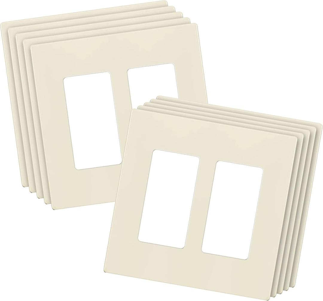 ENERLITES Screwless Decorator Wall Plates Child Safe Outlet Covers, Size 2-Gang 4.68" H x 4.73" L, Polycarbonate Thermoplastic, SI8832-LA-10PCS, Glossy, Light Almond (10 Pack)