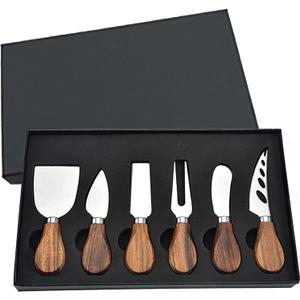 Cheese Knives with Cheese Slicer Cheese Cutter Cheese Fork,Cheese Spreading Knife for Charcuterie Boards and Cutlery Gift Set,6 Pieces Cheese Knife Set with Bamboo Wood Handle Steel Stainless