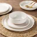 AmorArc Dinnerware Sets with Pasta Bowls for 6, Handpainted Stoneware Plates and Bowls Set with Rustic Terracotta Underside, Scratch Resistant Dishes Set, Dishwasher & Microwave Safe, 24 Pcs