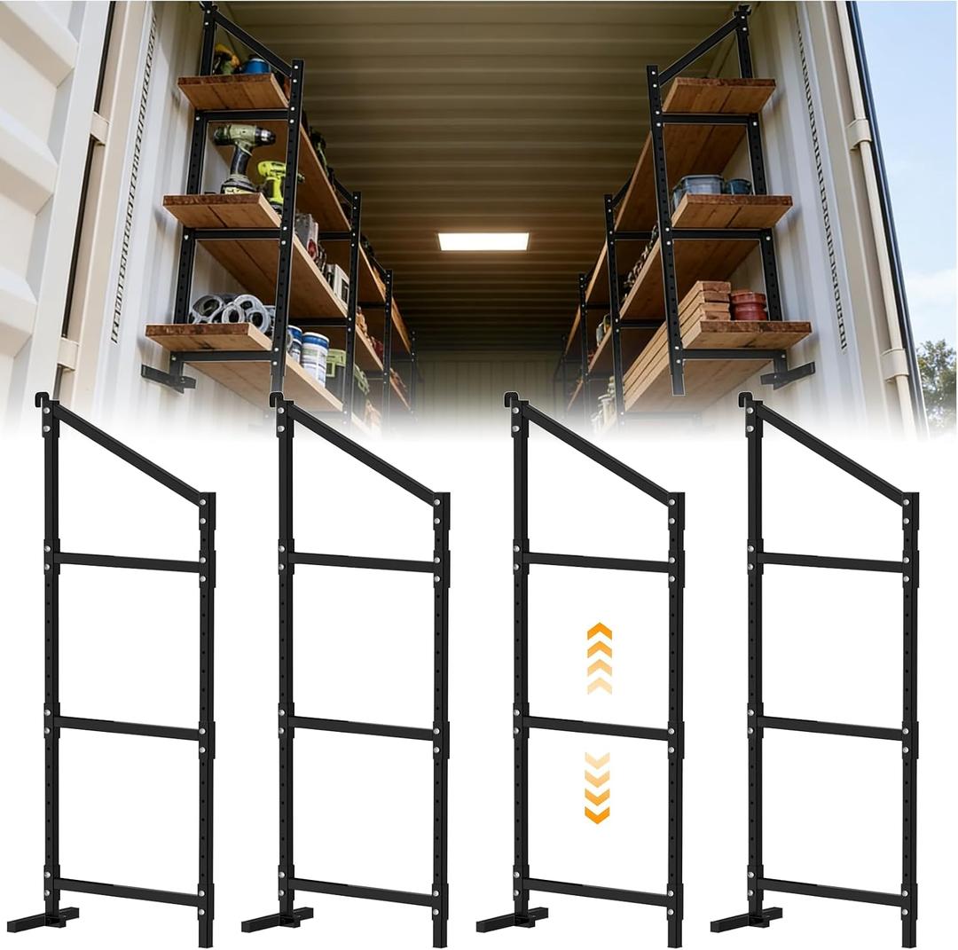 Shipping Container Shelf Brackets 4 Pack, 58" H x 23" W Bracket Adjustable Heavy Duty Steel Cargo Shipping Container Shelves, 3-Tier Power Coated Shipping Container for Organization, Black