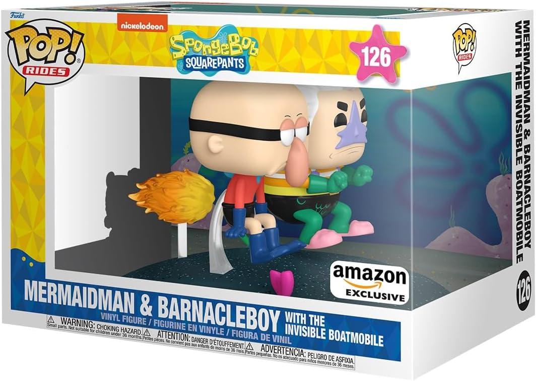 Funko POP Rides Deluxe: Spongebob Squarepants - Mermaid Man & Barnacle Boy with Invisible Car - Collectable Vinyl Figure - Gift Idea - Official Merchandise - for Kids & Adults