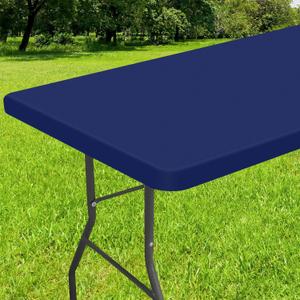 Smiry Rectangle Tablecloth, Elastic Fitted Flannel Backed Vinyl Tablecloths for 8ft Folding Tables, Waterproof Wipeable Table Covers for Indoor, Outdoor, Picnic and Camping (Navy, 30"x96")