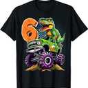 Monster Truck Dinosaur T-Rex 6th Birthday Boy 6 Year Old T-Shirt, 4T, Black