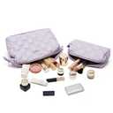 BOYATU Travel Makeup Bag Cosmetic Pouch: 2 Pcs Set Waterproof Vegan Leather Cosmetic Bags for Women - Cute Quilted Skincare Make up Toiletry Bag for Girl (03-Purple)