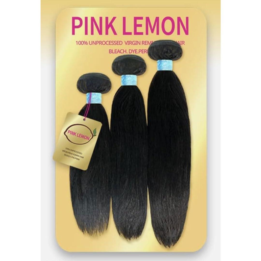Pink Lemon Virgin Human Hair Weave 3 Bundles Straight (NATURAL, 12"14"16")