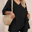 PRETTYGARDEN 2 Piece Sets for Women Summer 2026 Lounge Short Set Spring Matching Biker Shorts V Neck Oversized Shirt Clothing (Black, XXL)