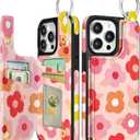 Shorogyt for iPhone 12 Pro Max Wallet Case with Card Holder, Designer PK Flower Pattern Kickstand Magnetic Clasp Back Flip Folio Leather Phone Cases for iPhone 12 Pro Max for Women Men Girls (26-Pink Flower)