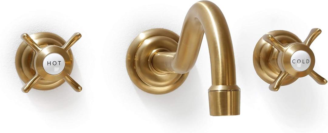 SITGES Antique Wall Faucet,Two Handle Bathroom Sink Wall Mount Faucet with Rough in Valve Included,Gold Brushed