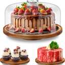 Yangbaga 11IN Wood Cake Stand with Dome Lid, Rotating Cake Stand with Glass Dome- Cake Plate with Cover for Baking Gifts/Birthday Kitchen/Party/Weddings