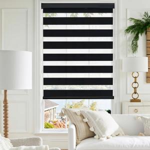 GHV Corded Zebra Blinds for Windows Blackout Dual Layer Privacy Shades for Indoor Windows Light Control for Day and Night Home Office (Black, 35 in(W) x 64 in(H))