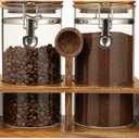 Yangbaga Glass Coffee Container with Wooden Shelf,245OZ Coffee and Sugar Container Set,Coffee Canisters with Airtight Lids and Scoop,Large Capacity Food Storage Jars for Coffee Beans,Nuts,Tea,Sugar