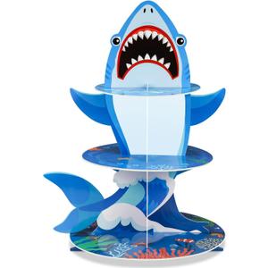 Zopeal 3 Tier Shark Party Cupcake Stand Decorations Under The Sea Theme Cupcake Holder Ocean Animal Dessert Tower for Kids Ocean Theme Party Baby Shower Fishing Birthday Favor(Shark)
