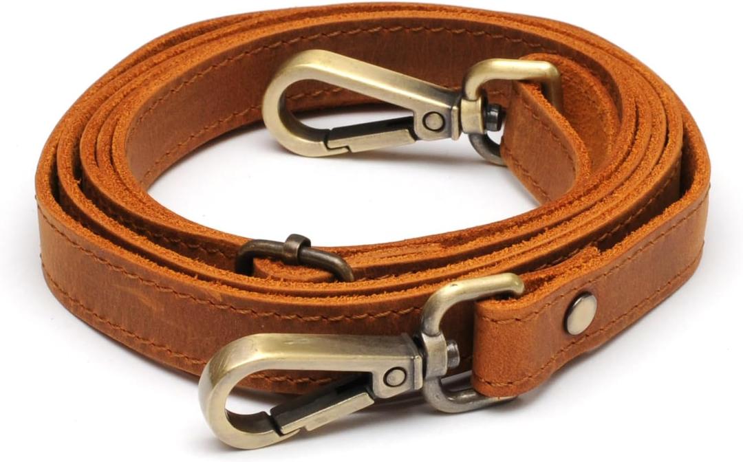 Full Grain Leather Replacement Strap for Handbags, Purses, Crossbody Bags, & Laptop Cases | Adjustable Shoulder Strap with Swivel Clasps | Camel, 0.6 in. Wide