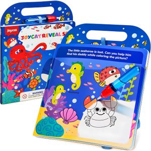 JoyCat Ocean Water Coloring Book for Toddlers 3-5, Reusable No-Mess Water Painting Book with Water Pen, 13 Activity Pages, Travel Toy Gift for Boys & Girls