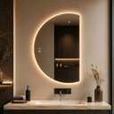 35"x25" Half Moon LED Bathroom Mirror with Lights, Irregular Backlit Vanity Makeup Wall Mirror with Anti-Fog, 3 Color Lights, Dimmable Touch Switch