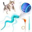 ddxcoo Interactive Cat Toy Ball, Automatic Cat Toys for Indoor Cats, Motion Activated Kitten Toys with 2 Replacement Tails, 3 Modes, USB Rechargeable, Moving Cat Toys for Enrichment Exercise(Blue)