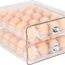 Sea Team Clear Plastic Egg Holder for Fridge, Stackable Refrigerator Egg Container with 2 Removable Trays, Dispenser for Kitchen Storage and Organizer (9.8 x 8.5 x 5.5" / 1-Pack)