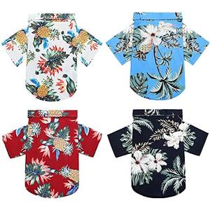 Weewooday 4 Pieces Pet Summer T-Shirts Hawaii Style Floral Pet Dog Shirt Breathable Cool Clothes Beach Seaside Puppy Sweatshirt for Small Puppy (Cute Style, Medium)