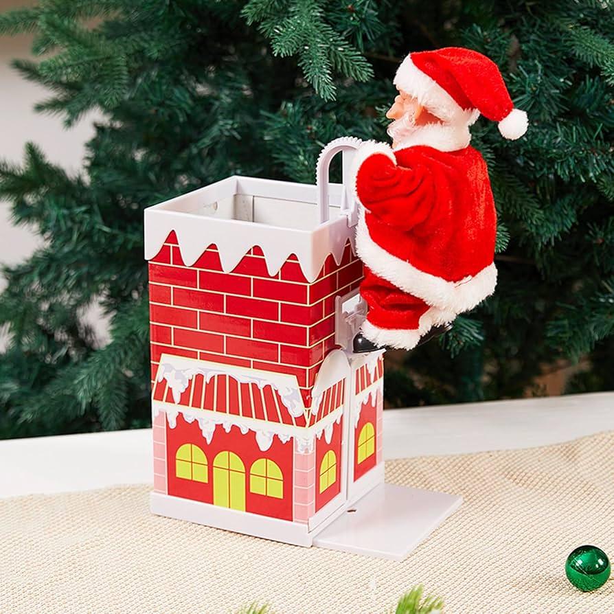 PURFUN Electric Santa Climbing Chimney with Music, Battery Operated Climbing Chimney Santa Claus, Climbs in and Out, Christmas Ornament Holiday Xmas Party Supplies Decor