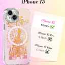 Toycamp for iPhone 15 Case - Compatible with Magsafe Aesthetic Cute Holographic i15 Case with Diamond Bling Lens Protector for Apple 15 Cover for Women Girls, Fireworks Castle