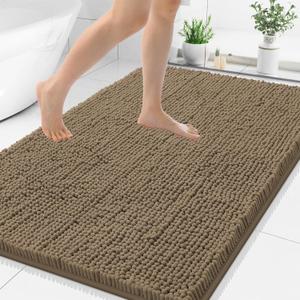 Smiry Luxury Chenille Bathroom Rugs 50x30, Extra Soft and Absorbent Shaggy Bath Mat, Machine Washable, Non-Slip Plush Carpet Runner for Tub, Shower, and Floor, Home Decor Accessories, Camel