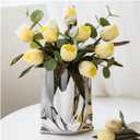 Ceramic Flower Vase, Crinkle Paper Shape, Silver Metal, Decorative Home Accent (Small)