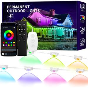 KSIPZE Permanent Outdoor Lights Waterproof IP67, Smart RGB+IC Eaves LED Lights with App & Button Control, 200+ Dynamic Scene Modes for House Roof, Garden, Christmas, Party Decor