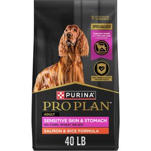 Purina Pro Plan Sensitive Skin and Stomach Dog Food Dry, Adult Salmon & Rice Formula, Digestive Health - 40 lb. Bag (40 Pound (Pack of 1)), BB JUN 2027