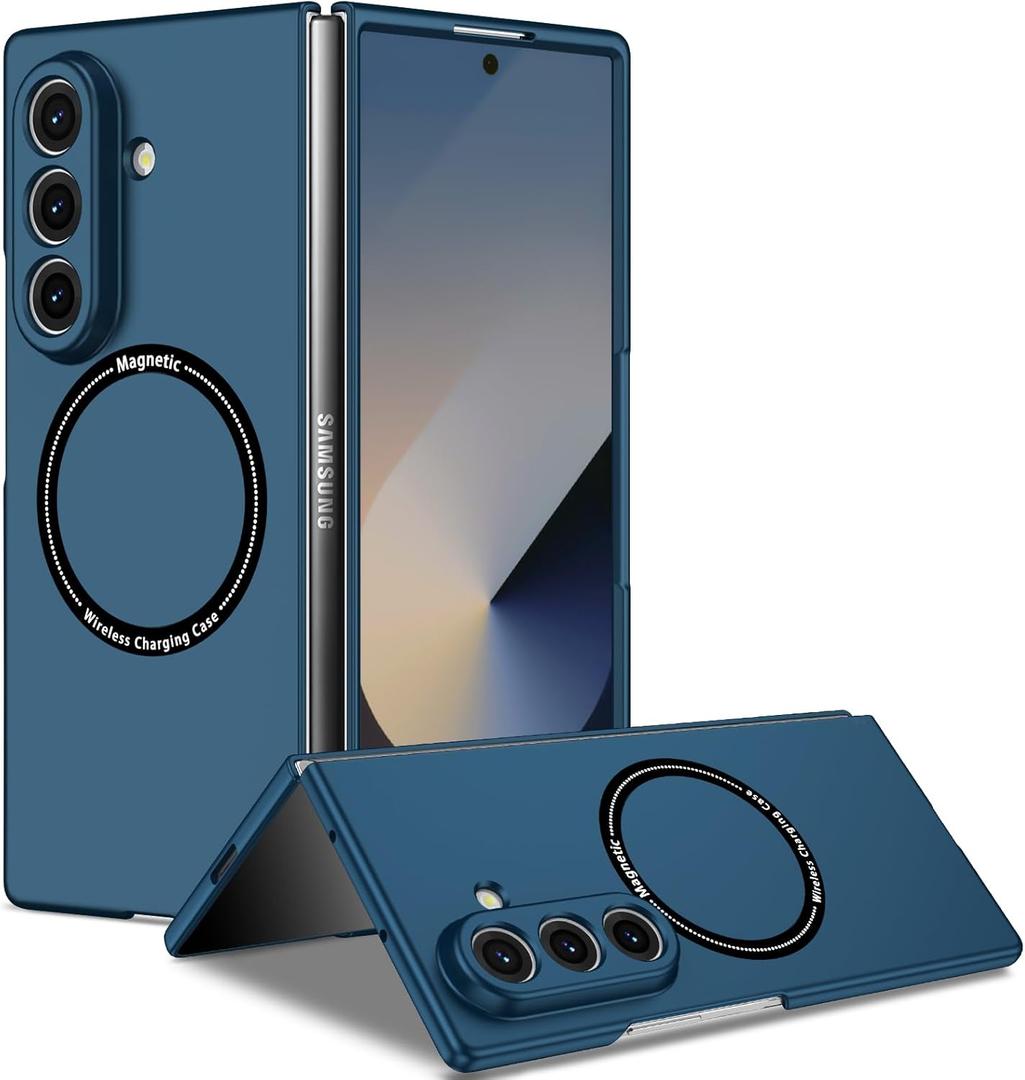 Compatible with Magsafe Case for Samsung Galaxy Z Fold 7, Luxury Magnetic Shockproof Anti Scratch Slim with Hinge Protection Protective Cover for Galaxy Z Fold 7, Case Blue