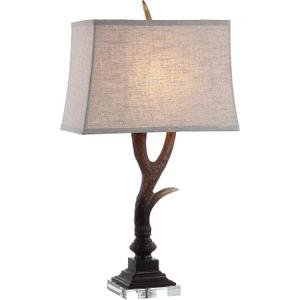 JONATHAN Y 29.5" Brown/Clear Antler Rustic Table Lamp for Cabin Decor, Faux Resin and Crystal Base, Light Grey Linen Shade, LED Bulb Included, UL Listed JYL6306A