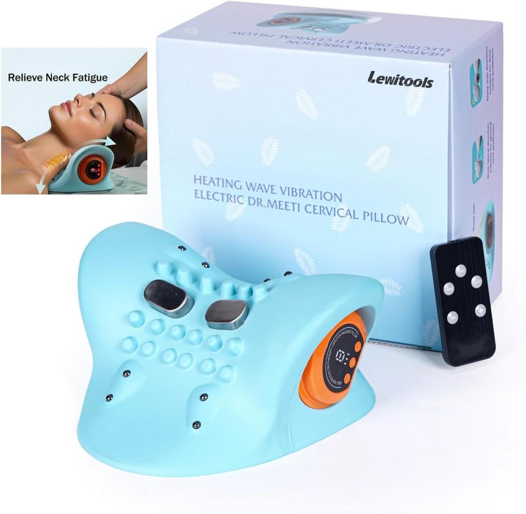 2025 New Massager Electric 6 Levels Massage Intensity Heated Stretcher 4D Portable Massager Cervical Stretching Pillow Massage for Neck & Shoulder Discomfort Relief (Blue)