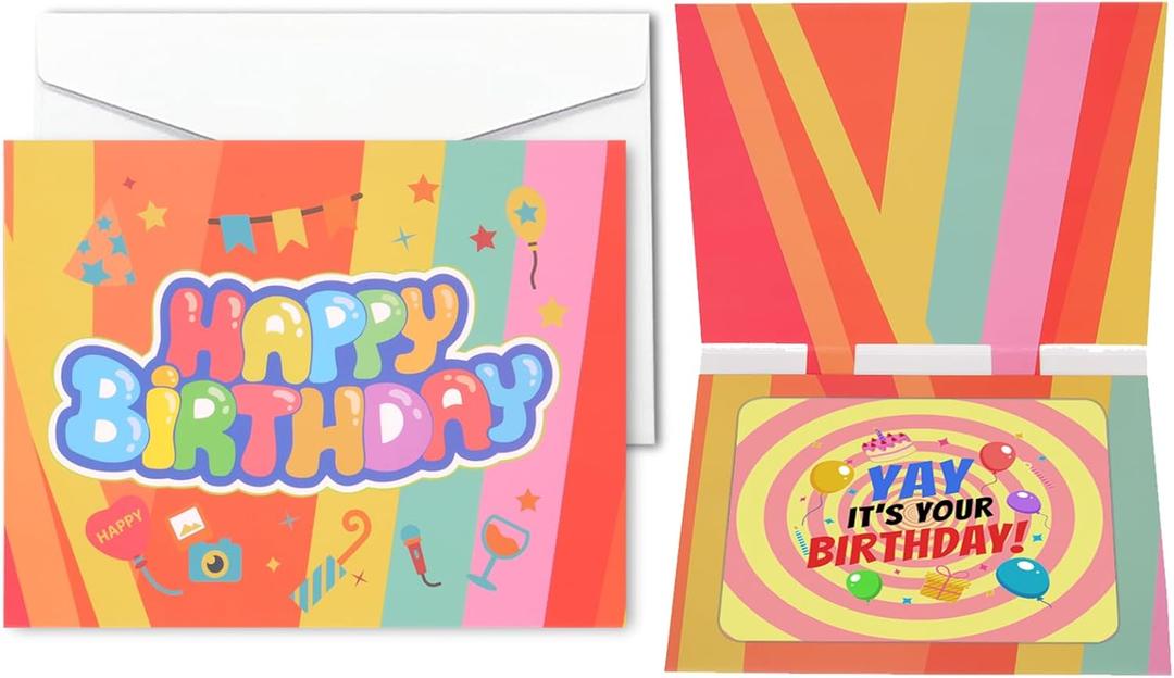 3 x Animated Greeting Card with dynamic pic inside, 6.1 * 4.8in Individual Handmade Happy Birthday Greeting Card, Full-color Rainbow style,with Envelope & Printed Message Inside