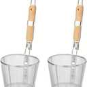 2 Pack Pasta Strainer Basket, Stainless Steel Mesh Spider Strainer with Wooden Handle for Boiling, Kitchen Fine Food Skimmer Deep Fry Basket for Pasta, Noodle, Dumpling, 5.3''D x 5.1''H